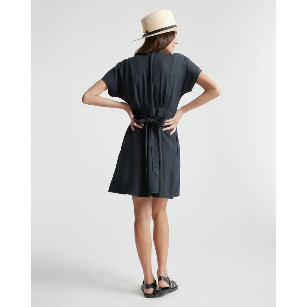Quince Navy V-Neck Button-Front Mini Dress - Picture 6 of 11